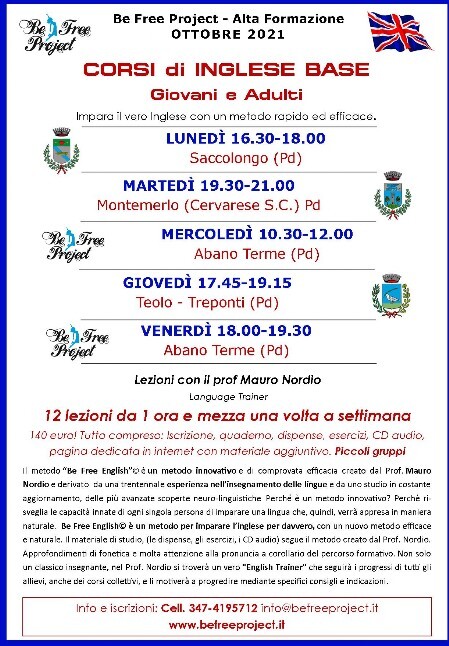 ORARI INGLESE BASE ottobre 2021 Orari corsi di inglese be Free project